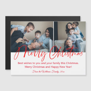feliz navidad familia 2 fotos imán rojo