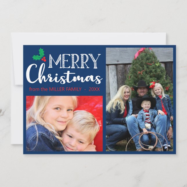 Feliz Navidad Familia moderna Foto Verde Rojo Azul (Anverso)