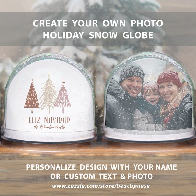 Feliz Navidad Family Photo Name Holiday (Feliz Navidad Family Photo Name Holiday Snow Globes. Customize front and back.)