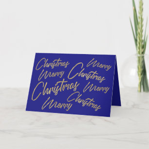 Feliz Navidad Faux Relieve metalizado dorado y azu