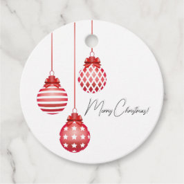 Feliz Navidad Favor Etiqueta con ornamentos rojos
