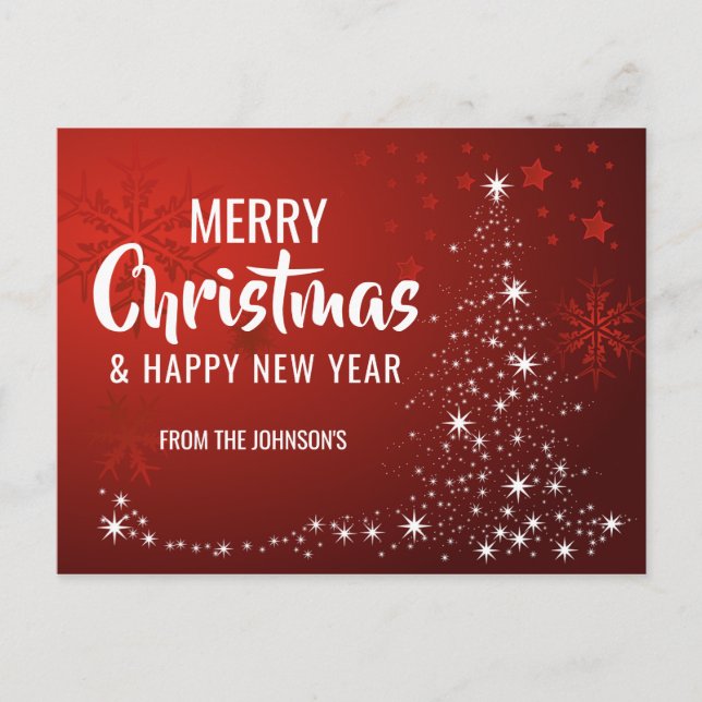 Feliz Navidad Feliz Año Nuevo Árbol Blanco Rojo (Anverso)