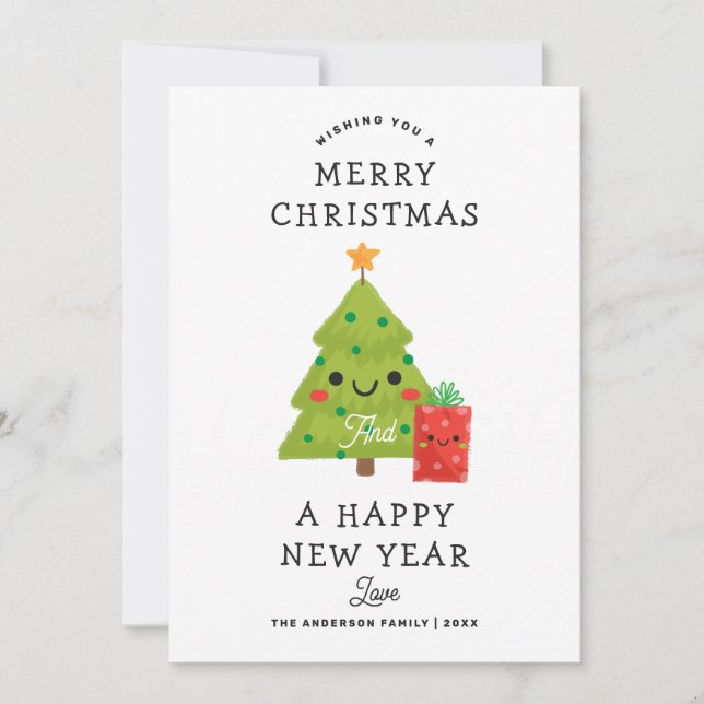 Feliz Navidad Feliz Año Nuevo. Árbol de invierno s (Anverso)