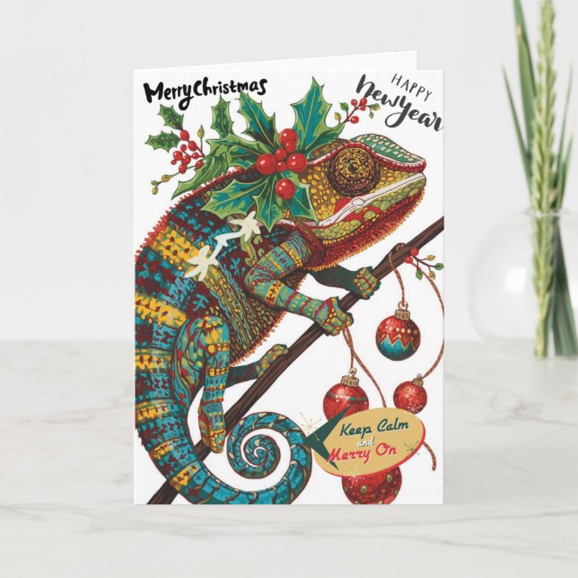 Feliz Navidad Feliz Año Nuevo Camaleón Colorido (Anverso)