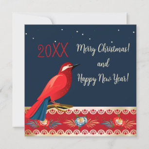 Feliz Navidad Feliz Año Nuevo! Flores de pájaro ro
