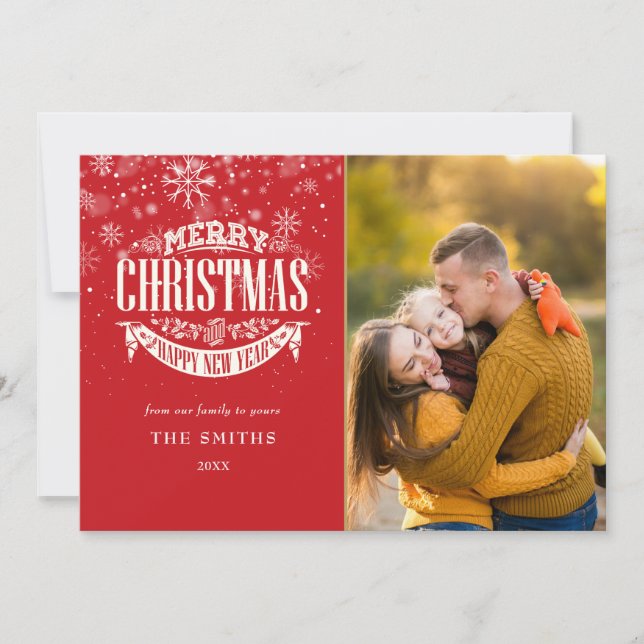 Feliz Navidad Feliz Año Nuevo Foto de copos de nie (Anverso)