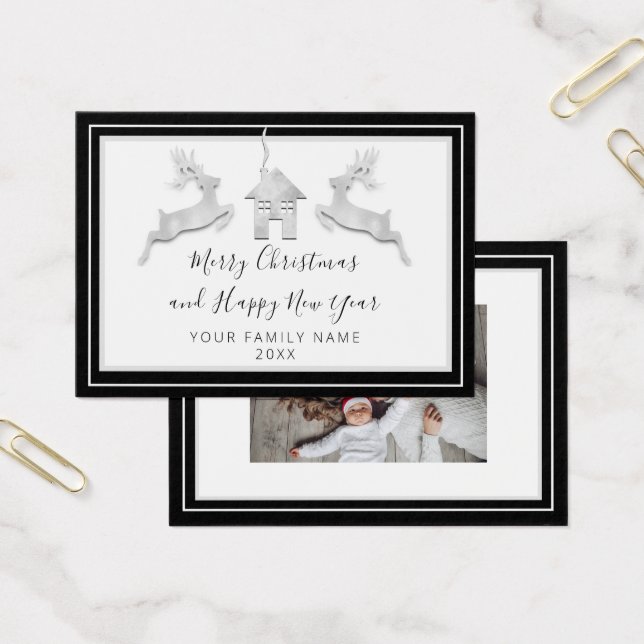 Feliz Navidad Feliz Año Nuevo Nombre Blanco Negro (Oficina)