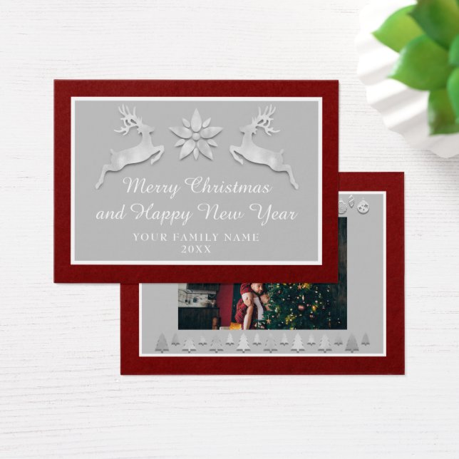 Feliz Navidad Feliz Año Nuevo nombre Borgoña Gris (Escritorio)