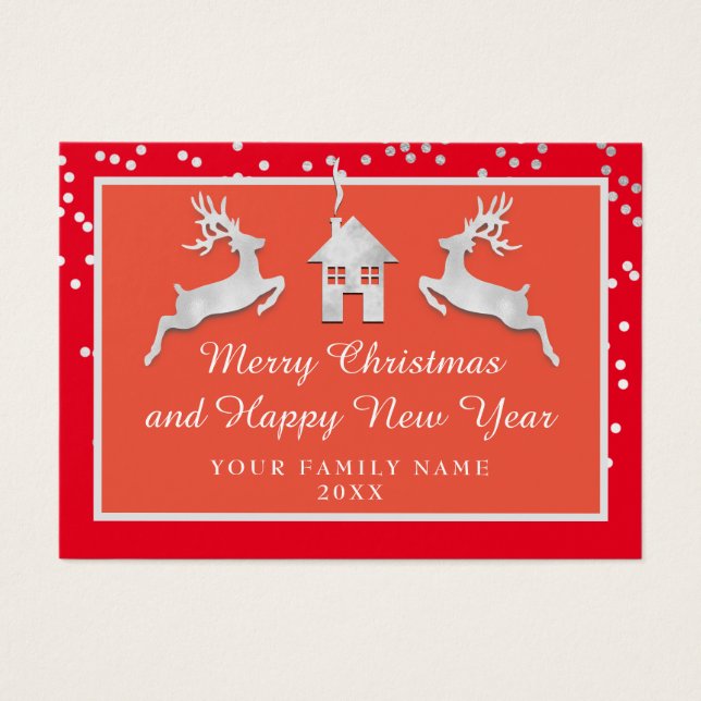 Feliz Navidad Feliz Año Nuevo nombre gris rojo (Frente)