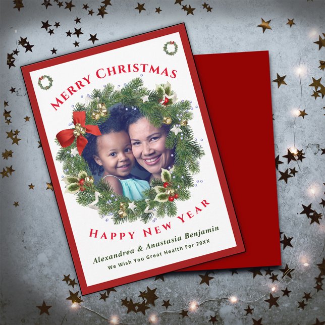 Feliz Navidad Feliz Año Nuevo Personalizado de fot (Merry Christmas Happy New Year Family Photo Custom Holiday Card great to send to family and friends.)
