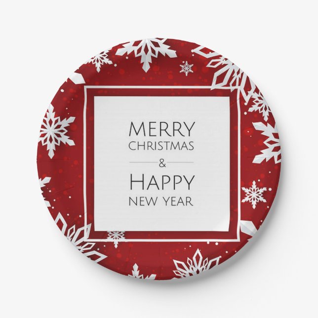 Feliz Navidad/Feliz Año Nuevo Platos de Papel 7” (Anverso)