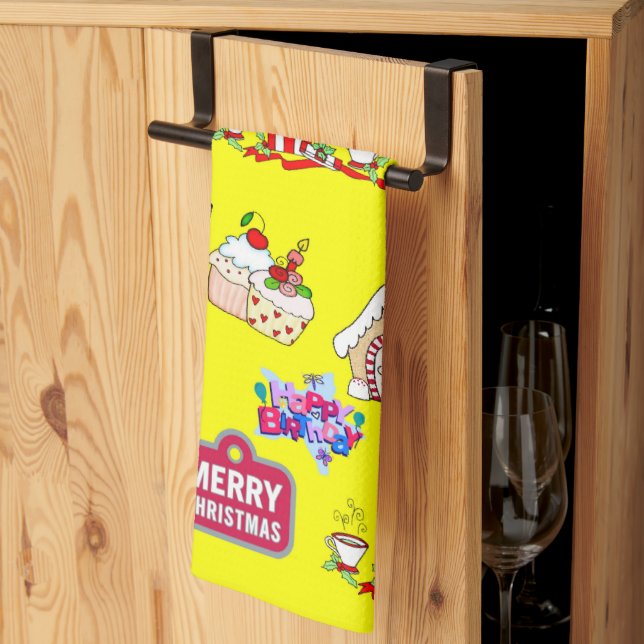 Feliz Navidad Feliz Cumpleaños Cocina Toalla de Ma (Pliegue de tercios)
