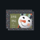 Feliz Navidad Feliz frontera de Snowman follaje ve<br><div class="desc">Un muñeco de nieve sonriente y feliz con un fondo verde y un borde follaje sobre azul marino para sus alegres deseos de Navidad.
Si necesitas otro color o un elemento que coincida,  por favor contáctame.</div>