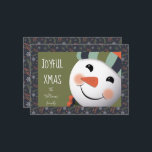 Feliz Navidad Feliz frontera de Snowman follaje ve<br><div class="desc">Un muñeco de nieve sonriente y feliz con un fondo verde y un borde follaje sobre azul marino para sus alegres deseos de Navidad.
Si necesitas otro color o un elemento que coincida,  por favor contáctame.</div>