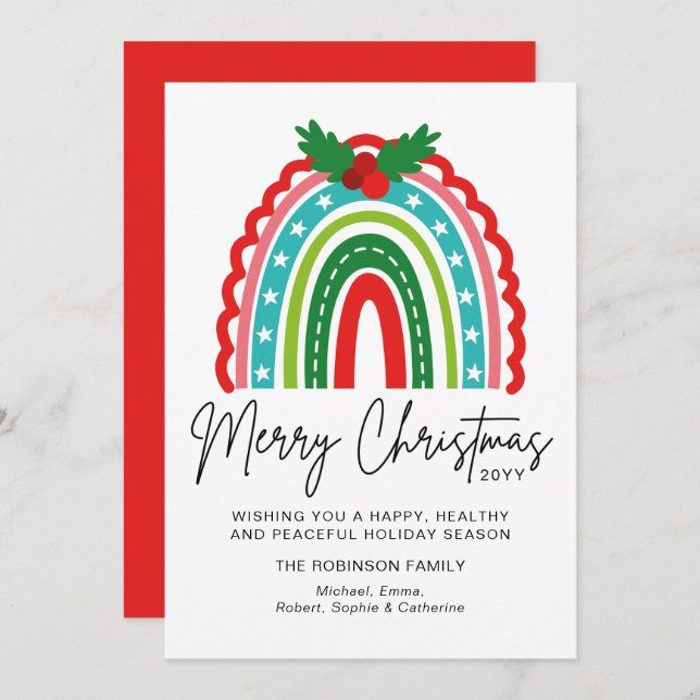 Feliz Navidad Festividad Arcoiris Holly Moderno (Anverso / Reverso)