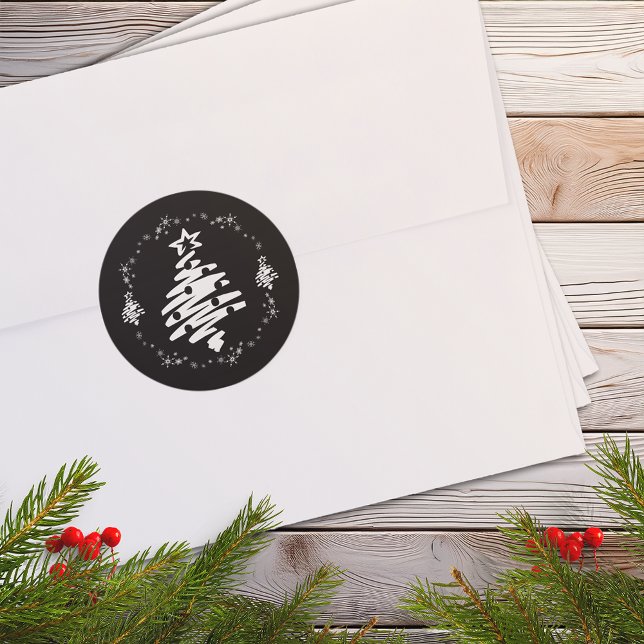 Feliz Navidad Festividad Moderna Sello para sobres (Merry Christmas Modern Holiday Black Envelope Seal)