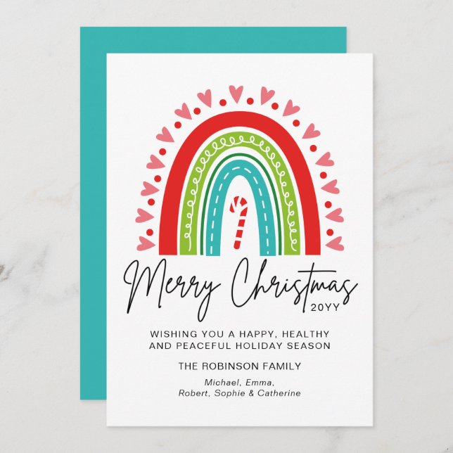 Feliz Navidad Festividad Rainbow Candy Cane Heart (Anverso / Reverso)