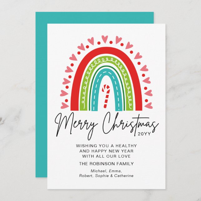 Feliz Navidad Festividad Rainbow Candy Cane Heart (Anverso / Reverso)