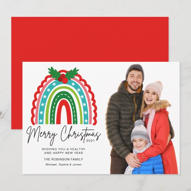 Feliz Navidad Festividad Rainbow Holly Foto (Anverso / Reverso)