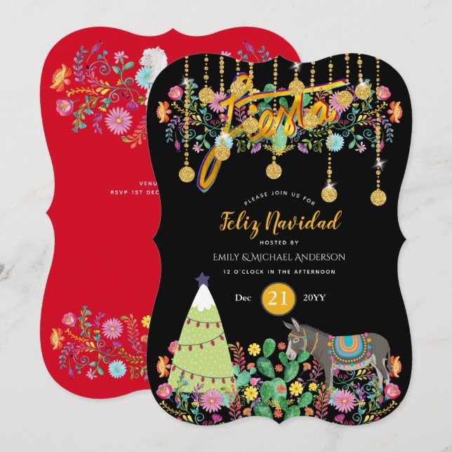 Feliz Navidad Fiesta Invitación Flores populares B (Anverso / Reverso)