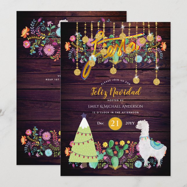 Feliz Navidad Fiesta Invitación Flores populares L (Anverso / Reverso)