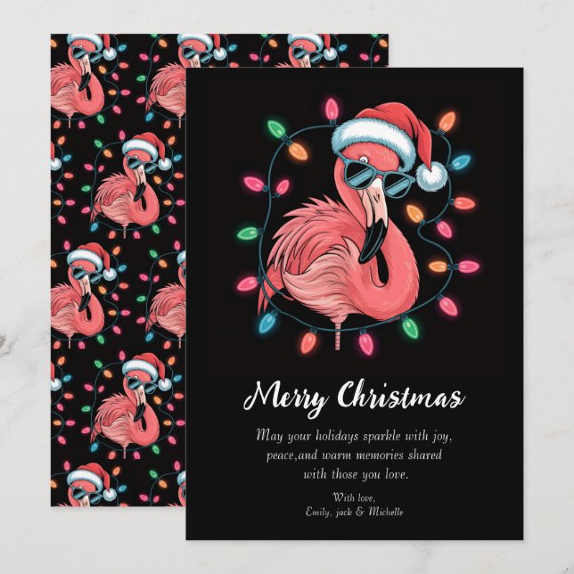 Feliz Navidad Flamenco Rosa Personalizado         (Anverso / Reverso)