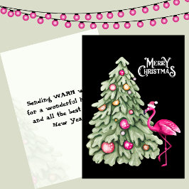 Feliz Navidad Flamingo rosa y árbol pastel