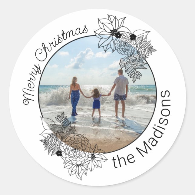 Feliz Navidad Floral Circle Frame Sello para sobre (Anverso)