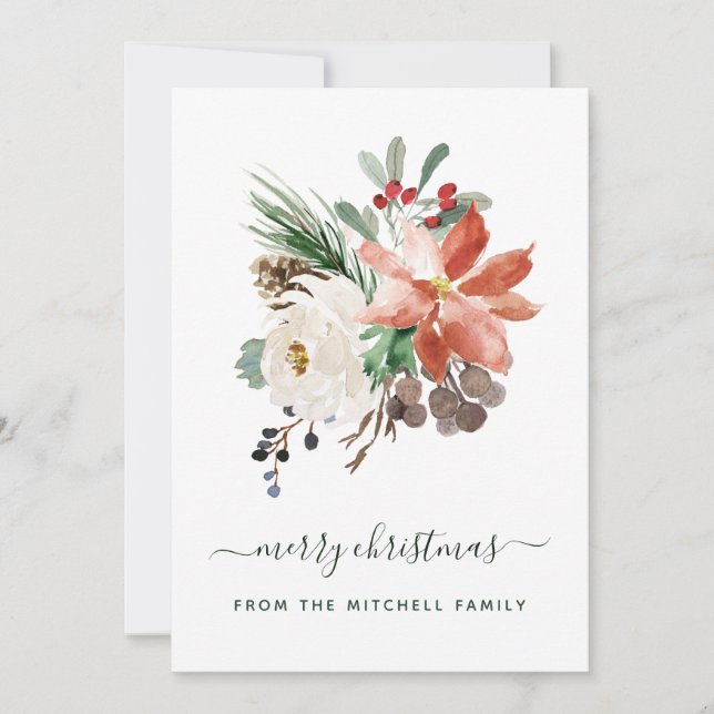Feliz Navidad | Floral de vacaciones con foto de v (Anverso)