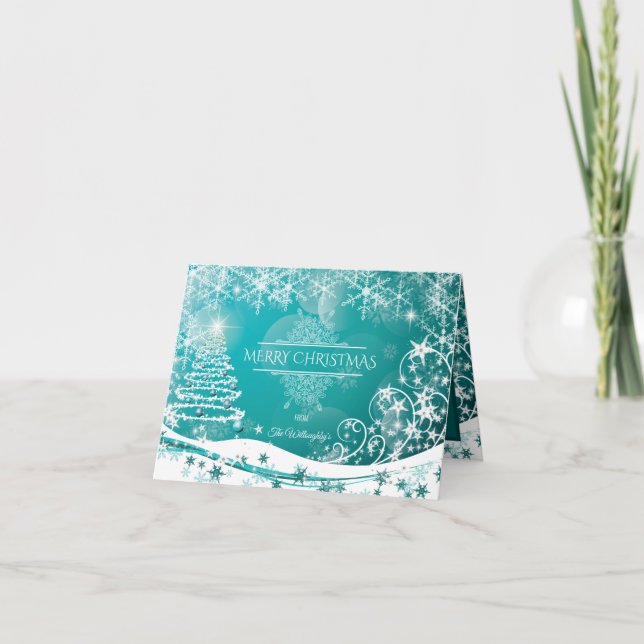 Feliz Navidad Flores de árbol de nieve y estrellas (Anverso)