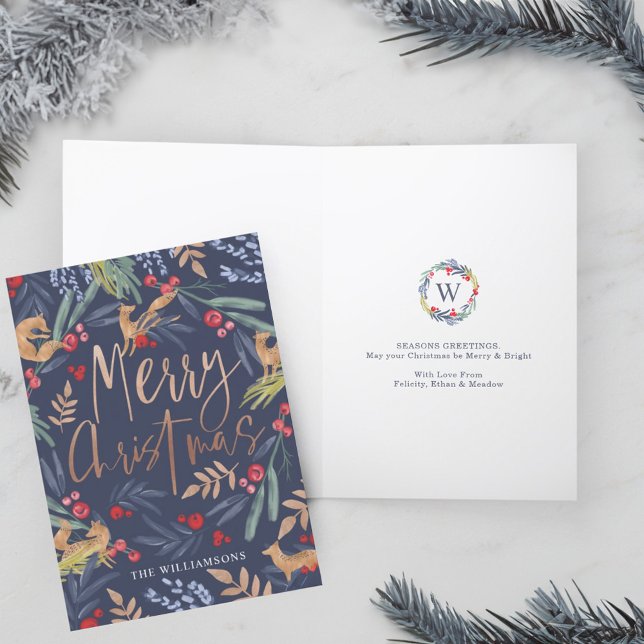 Feliz Navidad | Foliage y Fox de acuarela festiva (Merry Christmas | Festive Watercolor Foliage & Fox Holiday Card)