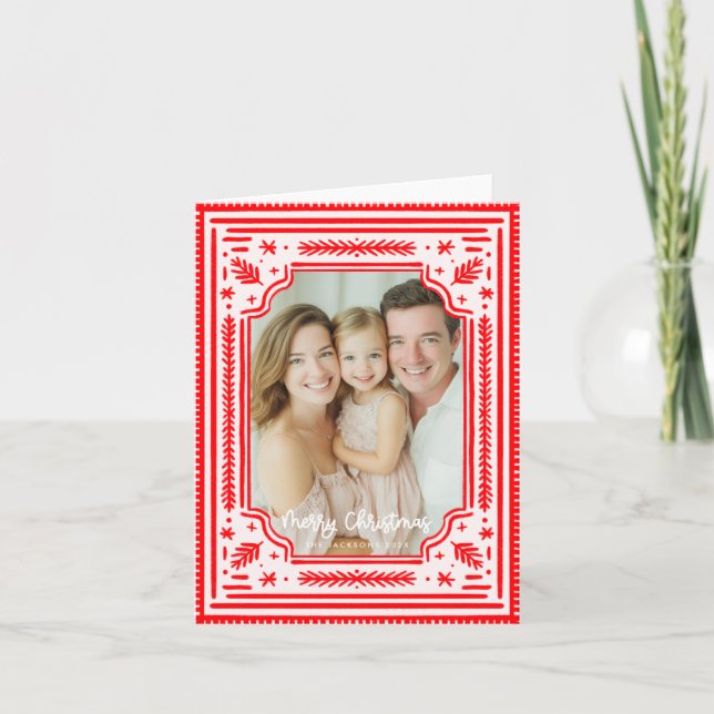 Feliz Navidad Folk Diseño Skandinaviano Rojo (Anverso)