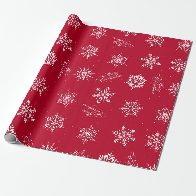Feliz Navidad Folk Snowflakes Papel envuelto (Desenrollado)