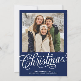Feliz Navidad Foto de Familia con Letra Azul