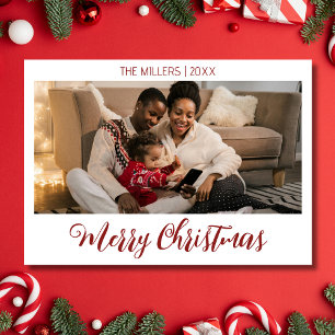 Feliz Navidad Foto Familia Borgoña Profunda Textos