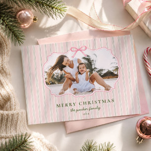 Feliz Navidad Foto Familiar con Raya de Ticking Ro