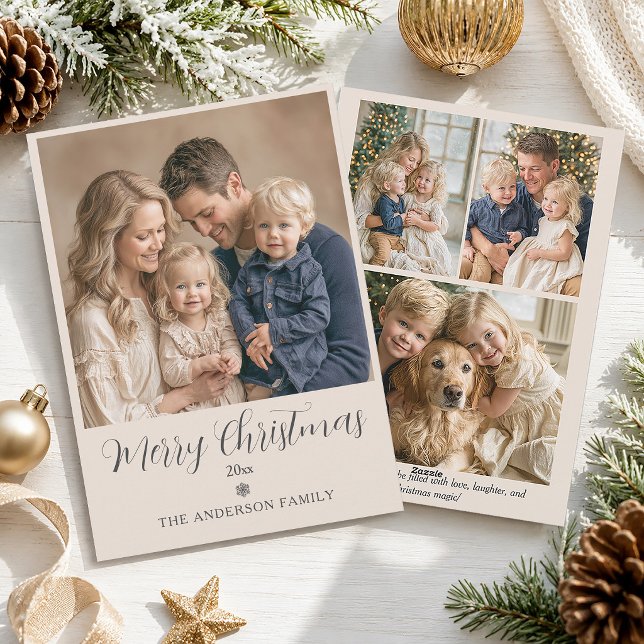 Feliz Navidad Foto Familiar Moderna y Elegante (Elegant minimalist 4 photo Christmas greeting card)
