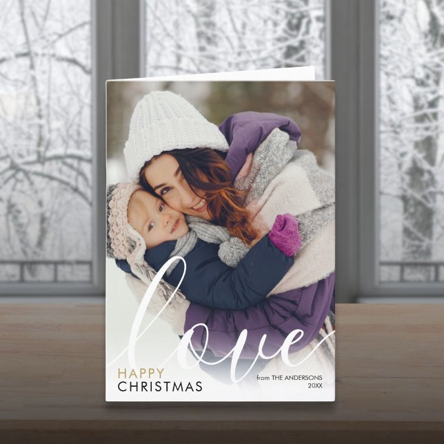 Feliz Navidad Foto Script Amor Chic Moderno (Happy Christmas Photo Script Love Chic Modern Holiday Card)