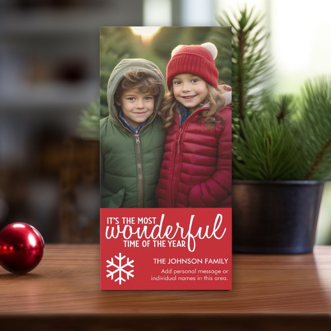 Feliz Navidad - Foto Vertical Roja de Saludo (Add 1 Photo to this online Christmas Card - Download or Print Option)