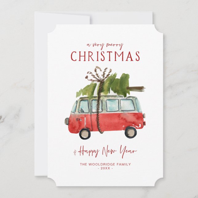 Feliz Navidad | Furgoneta Roja Acuarela (Anverso)