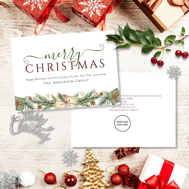 Feliz Navidad Garland Corporate Business Logo (Merry Christmas Garland Corporate Business Logo Holiday Card)