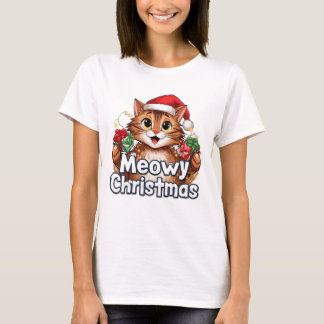 Feliz Navidad Gatito . Camiseta Divertida de Fiest