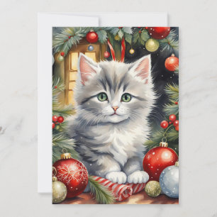 Feliz Navidad Gatito con ornamentos