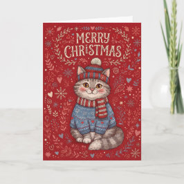 Feliz Navidad  Gato con Jersey y Sombrero 