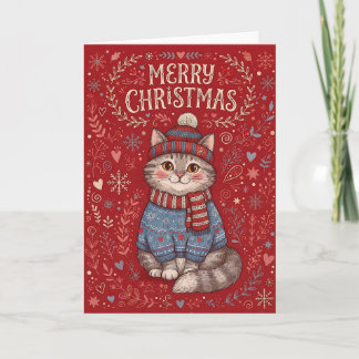 Feliz Navidad  Gato con Jersey y Sombrero 