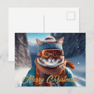Feliz Navidad gato esquíando