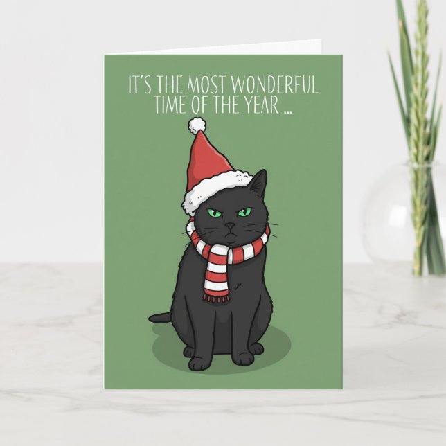 Feliz Navidad Gato Gruñón Divertido con Gorro de S (Anverso)