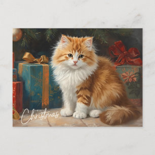 Feliz Navidad Gato Naranja y Blanco con Regalos