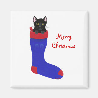 Feliz Navidad, gato negro en imanes de almacenamie
