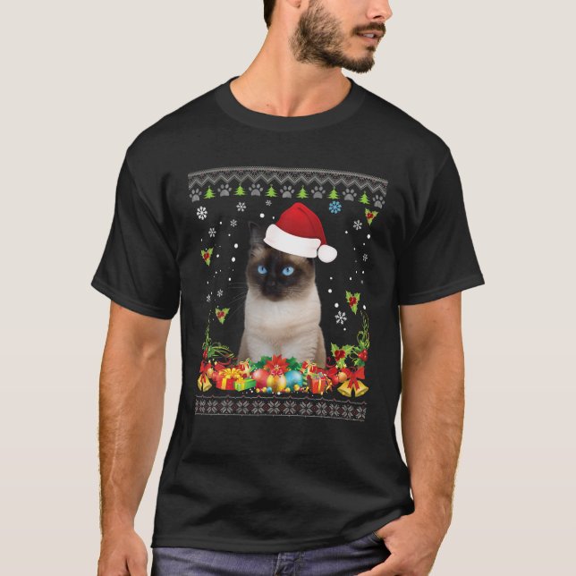 Feliz navidad gato siamés suéter feo Santa Cla (Anverso)